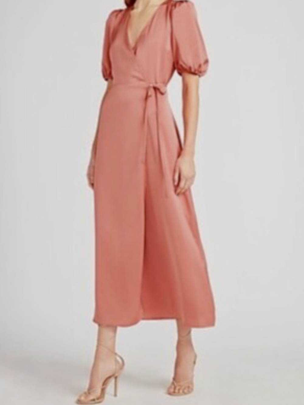 Express Rosewood Wrap Midi Dress with Puff Sleeves